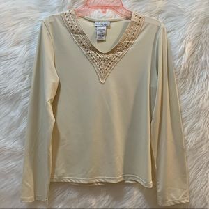 Vanity Fair Vintage Blouse Long Sleeve V-neck Ivory XS Petite